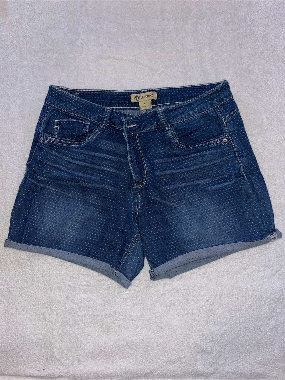 Democracy Dark Blue Polka Dot Cuffed Jean Shorts